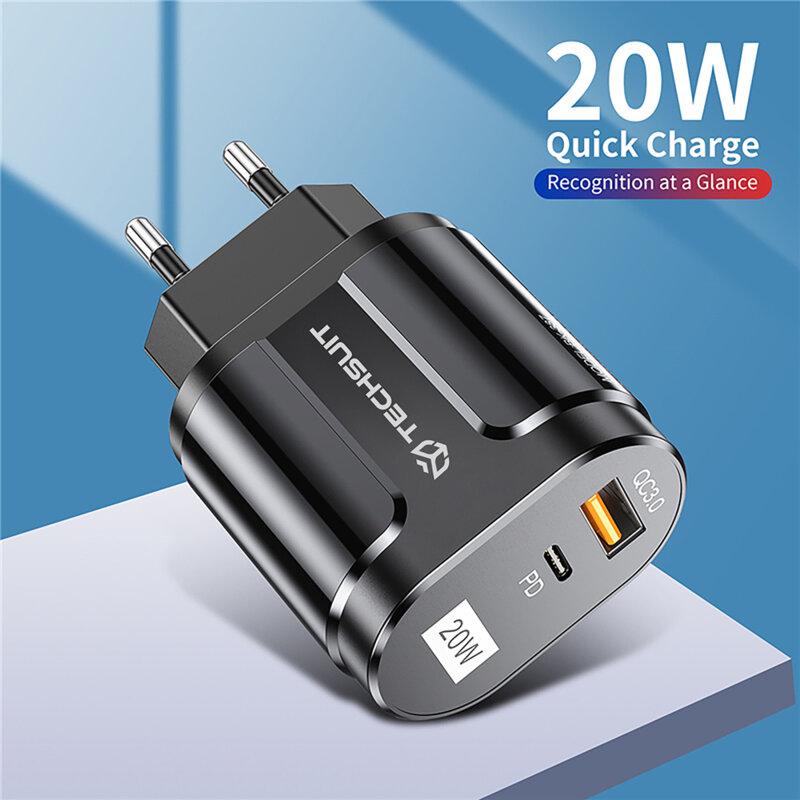 Incarcator priza USB-C PD20W, QC3.0 Techsuit, negru, CHPD038