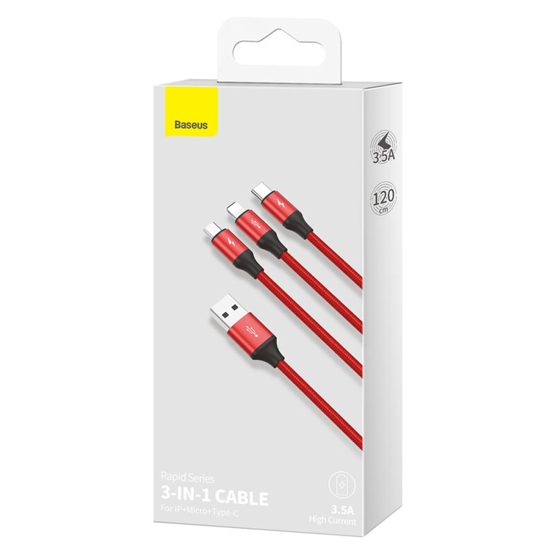Cablu 3 in 1 tip C, iPhone, Micro-USB Baseus, 1.2m, CAJS000009