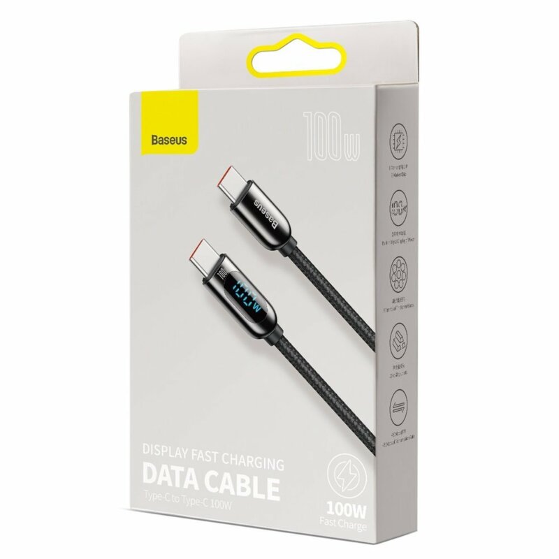 Cablu laptop Fast Charging Type-C Baseus, Display LED, 100W, 2m, CATSK-C01