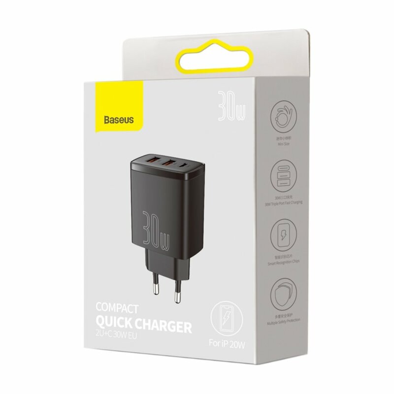 Incarcator priza USB, Type-C 30W Baseus, negru, CCXJ-E01