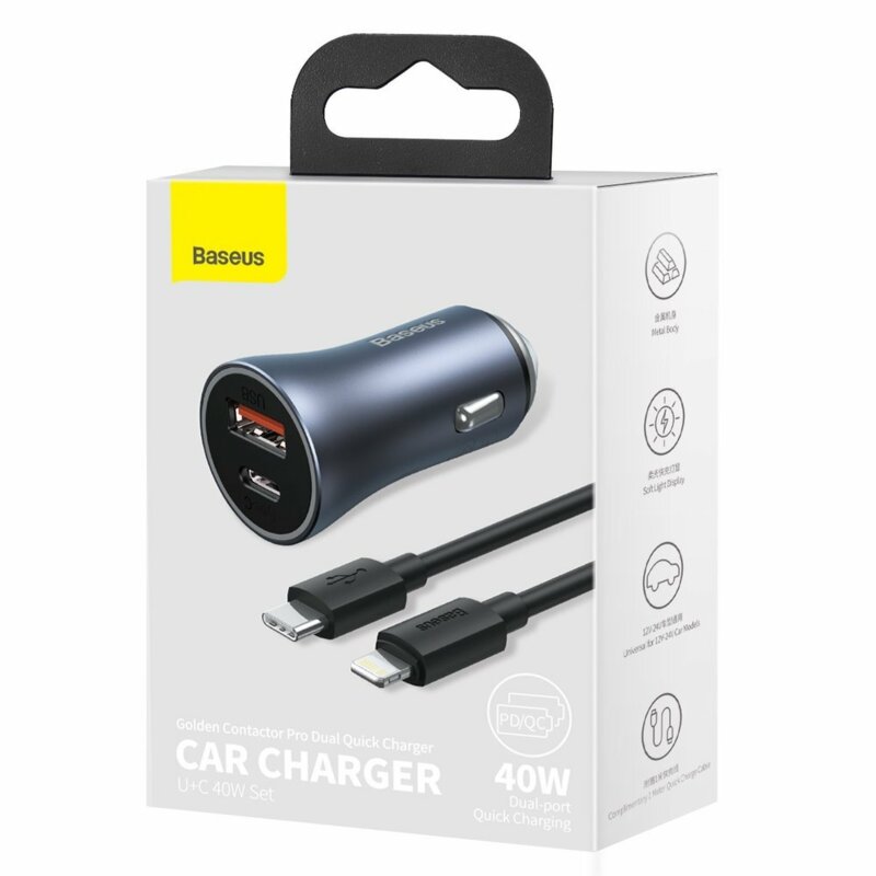Incarcator auto Type-C 40W + cablu iPhone Baseus, TZCCJD-B0G