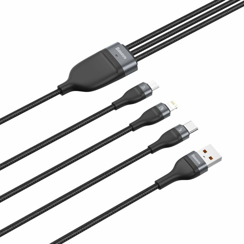 Cablu De Date 3in1 Lightning, Micro-USB, Type-C 1.2m 5A Baseus, negru, CA1T3-G1