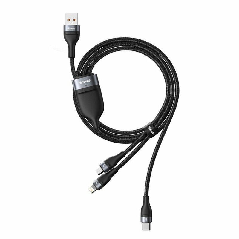 Cablu De Date 3in1 Lightning, Micro-USB, Type-C 1.2m 5A Baseus, negru, CA1T3-G1