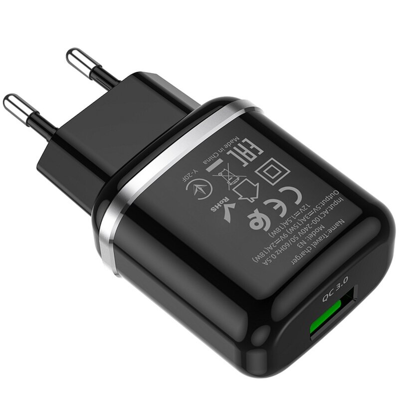 Incarcator priza Fast Charging USB 18W Hoco N3, negru