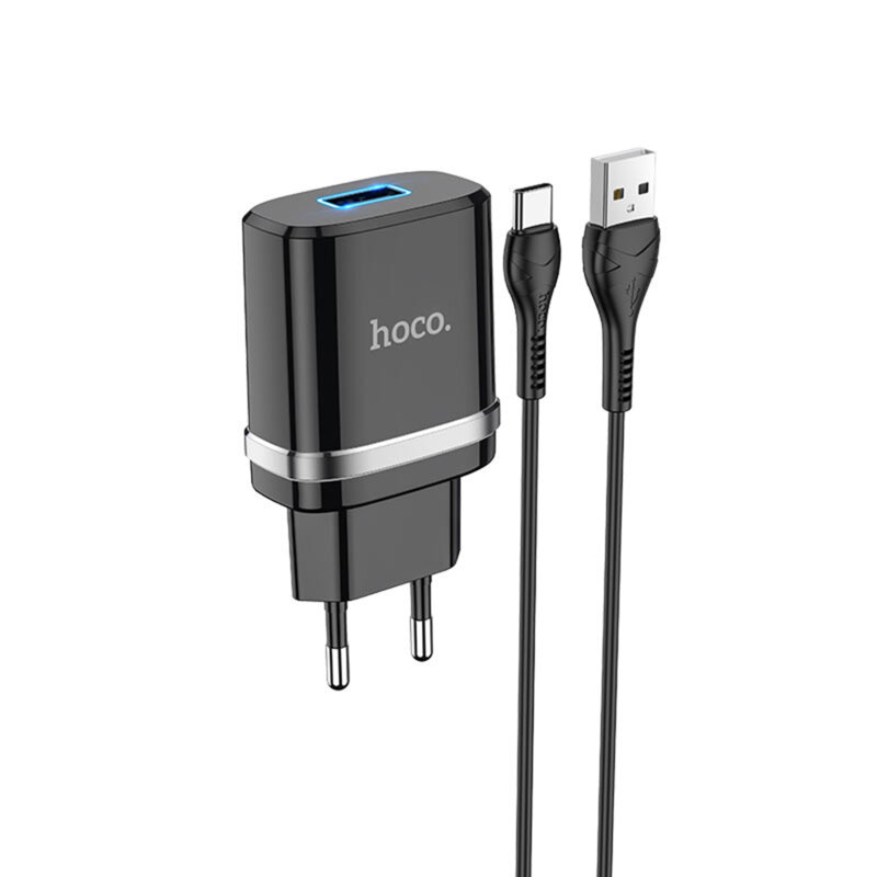 Incarcator priza USB + cablu Type-C Hoco N1, 2.4A, 12W, negru