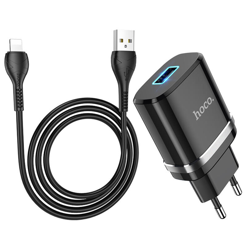 Incarcator priza USB + cablu Lightning Hoco N1, 2.4A , negru