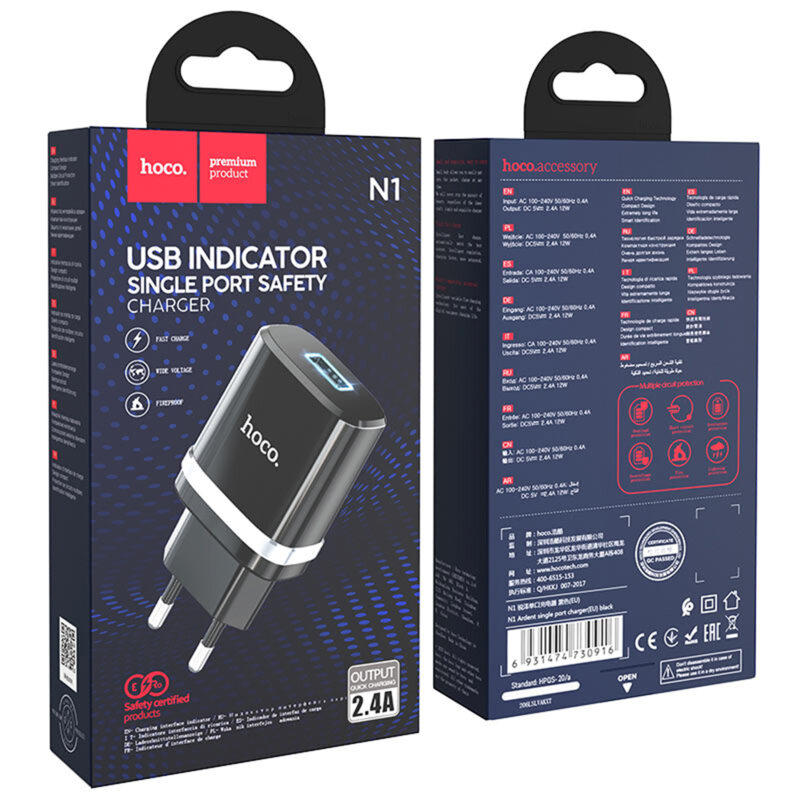 Incarcator priza Quick Charge USB Hoco N1, 2.4A, 12W, negru