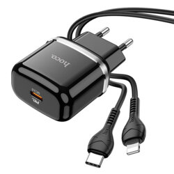Incarcator tip C 20W Hoco N24 + cablu USB-C Lightning, negru