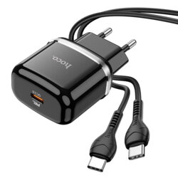 Incarcator priza USB-C 20W Hoco N24 + cablu tip C, negru