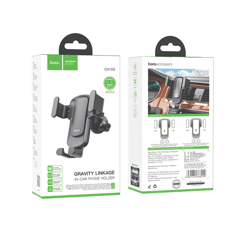 Suport auto telefon pentru grila ventilatie Hoco CA103, negru