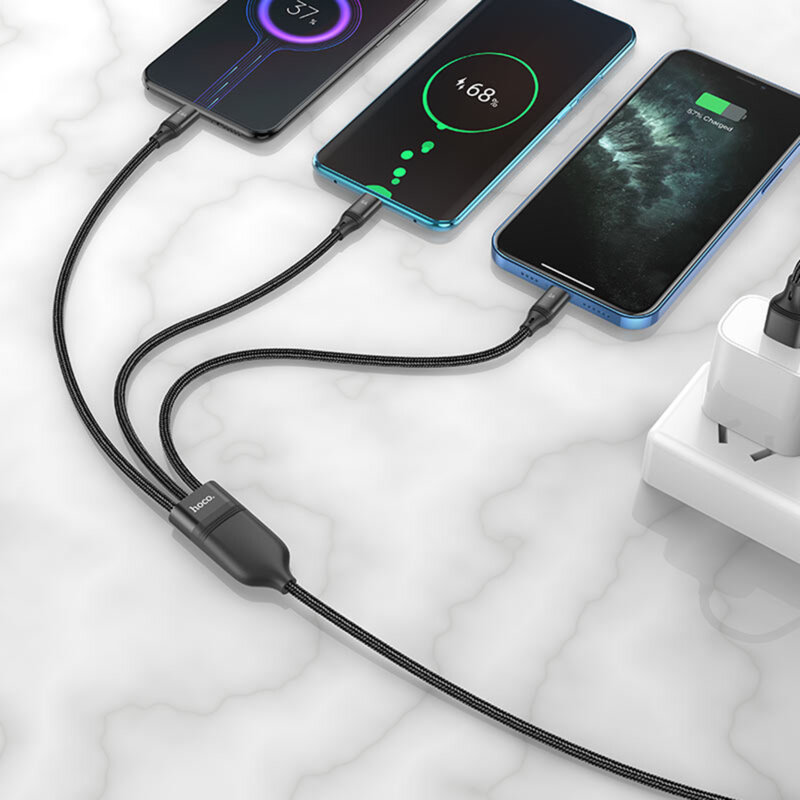 Cablu 3in1 Super Fast Charging Huawei 66W Hoco U104, albastru