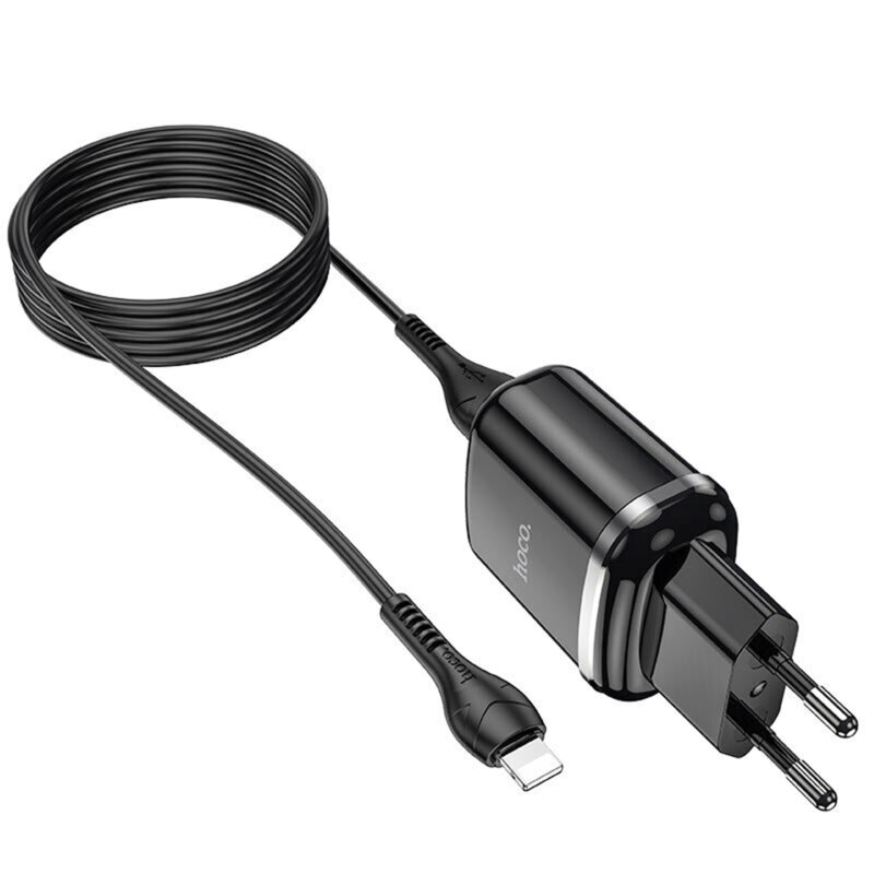 Incarcator priza 2xUSB Hoco N4 + cablu iPhone, 2.4A, negru