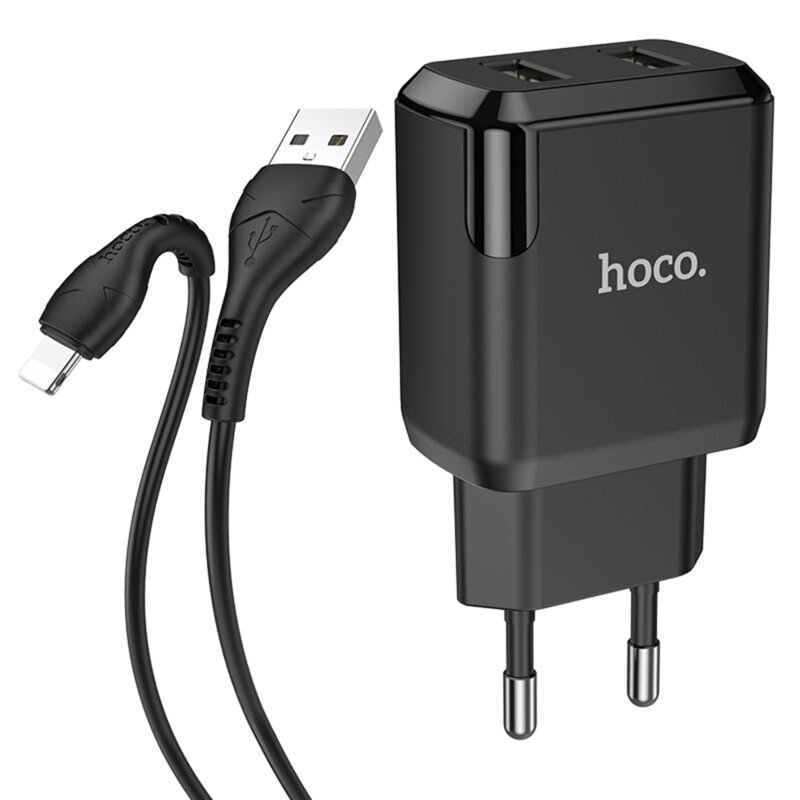 Incarcator priza 2 x USB 10W Hoco N7 + cablu iPhone, negru
