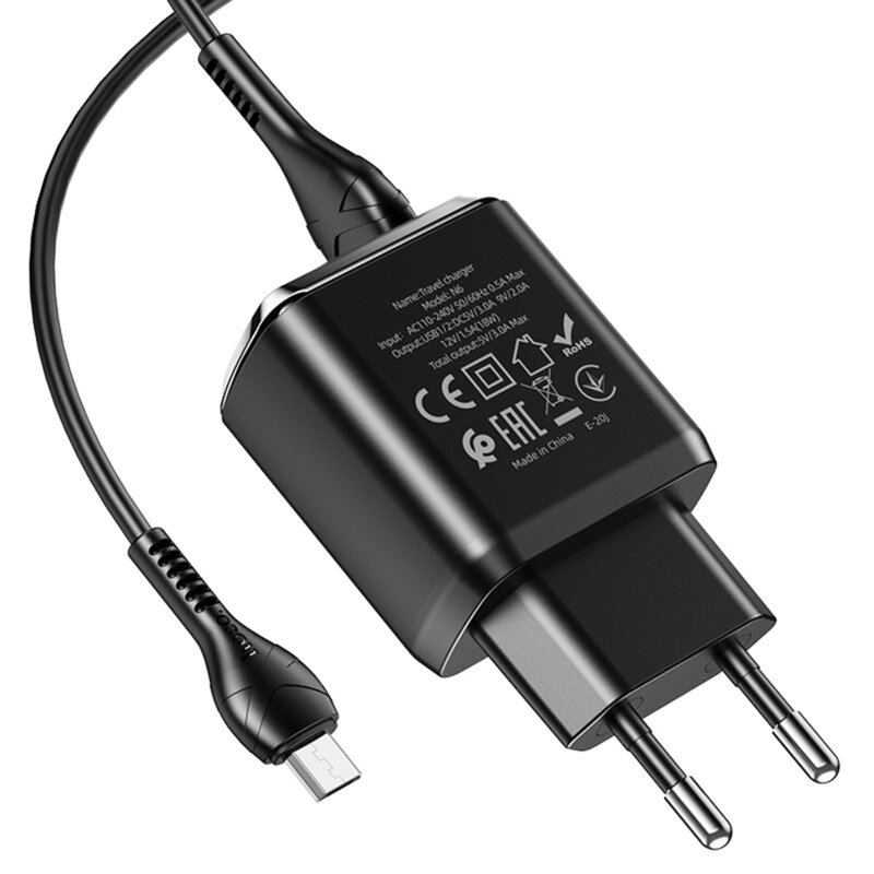 Incarcator priza 2xUSB 18W Hoco N6 + cablu Micro-USB, negru