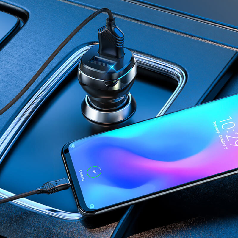 Incarcator auto 2xUSB Hoco Z40, 12W + cablu USB Type-C, negru