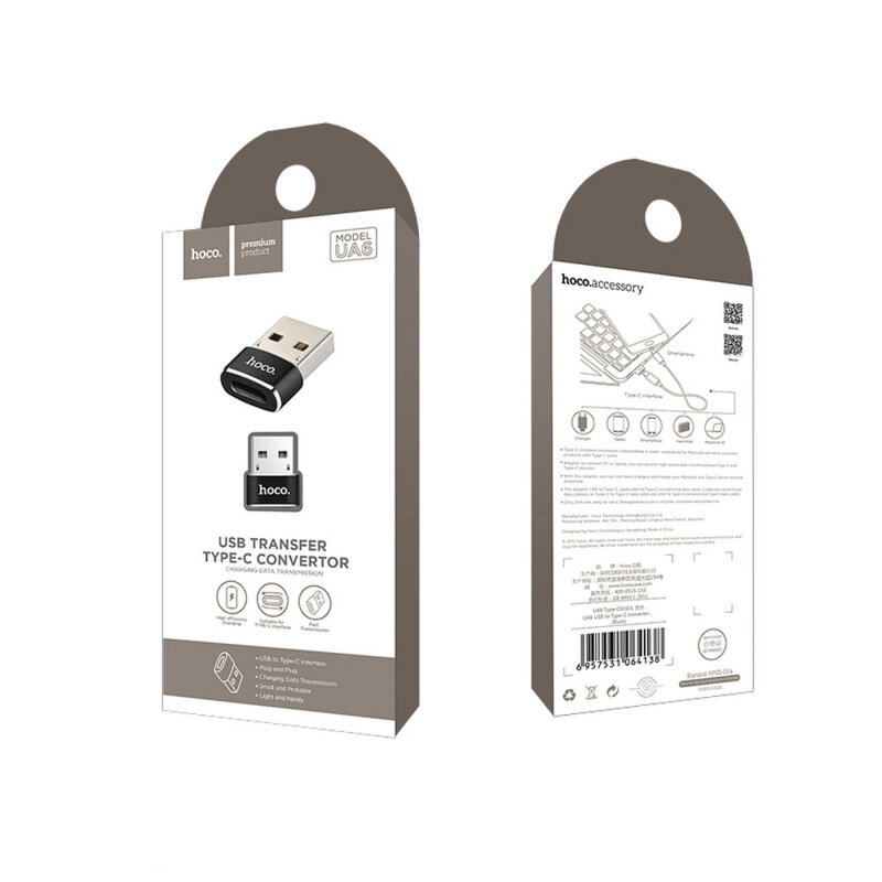 Adaptor OTG USB la Type-C Hoco UA6, 480Mbps, negru