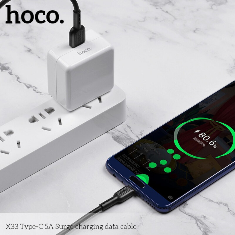 Cablu Super Fast Charging tip C Oppo VOOC Hoco X33, 5A, negru
