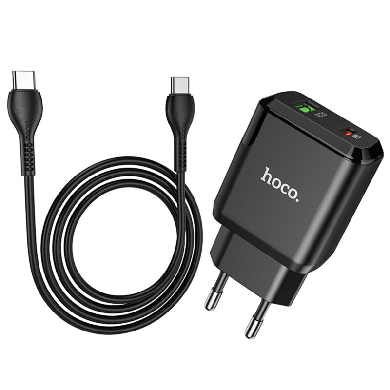 Incarcator priza USB, Type-C 20W + cablu tip C Hoco N5, negru