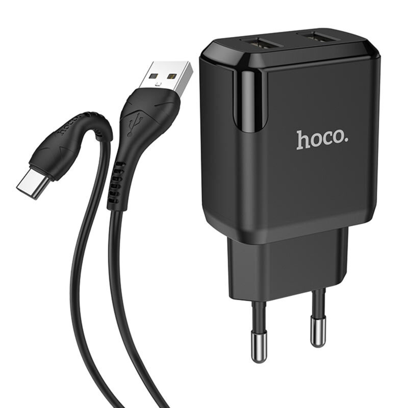 Incarcator priza 2 x USB 10W  Hoco N7 + cablu Type-C, negru