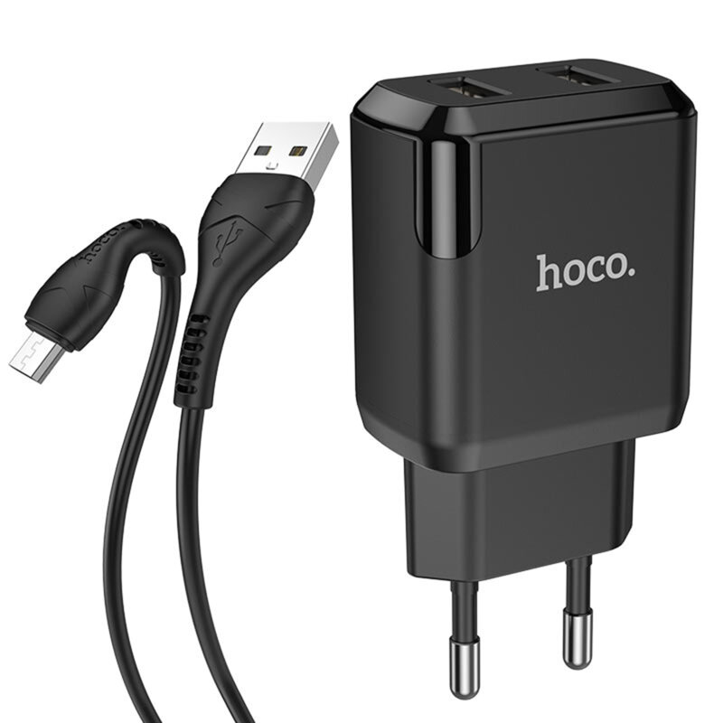 Incarcator priza 2 x USB 10W Hoco N7 + cablu Micro-USB, negru