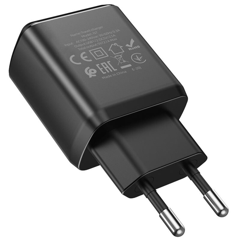 Incarcator priza 2 x USB 10W Hoco N7 + cablu Micro-USB, negru