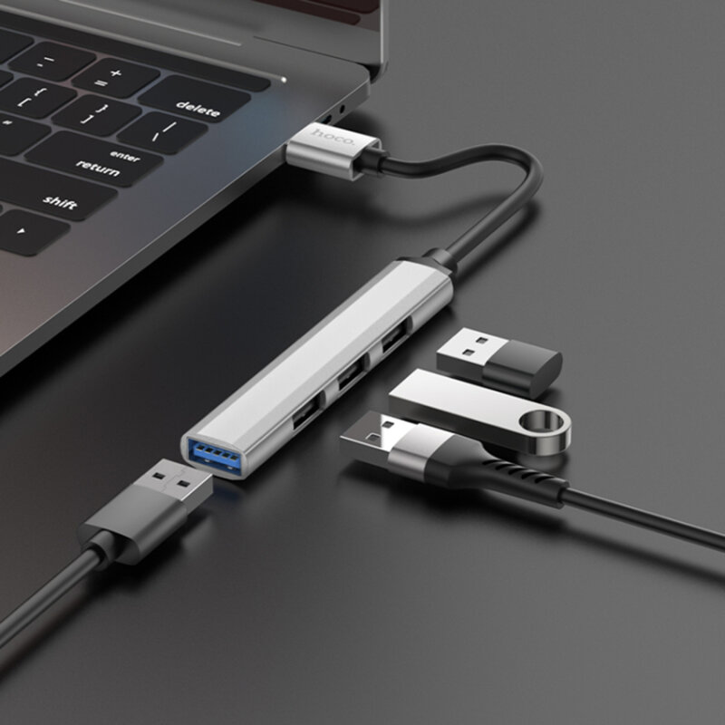 Hub USB 3.0 la 3 x USB 2.0, USB 3.0 Hoco HB26, argintiu