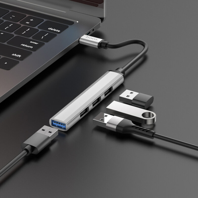 Docking station MacBook USB-C la 4x USB Hoco HB26, argintiu