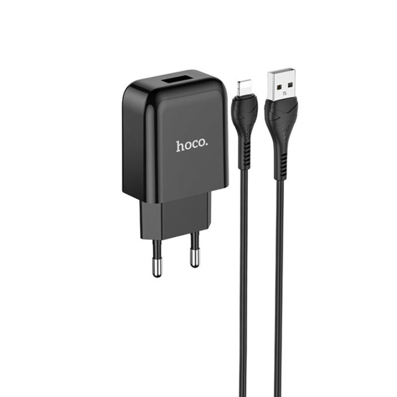 Incarcator USB Hoco N2 + cablu Lightning, 2.1A, negru