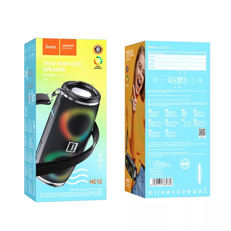 Boxa portabila Bluetooth 10W cu lumini RGB Hoco HC12, negru