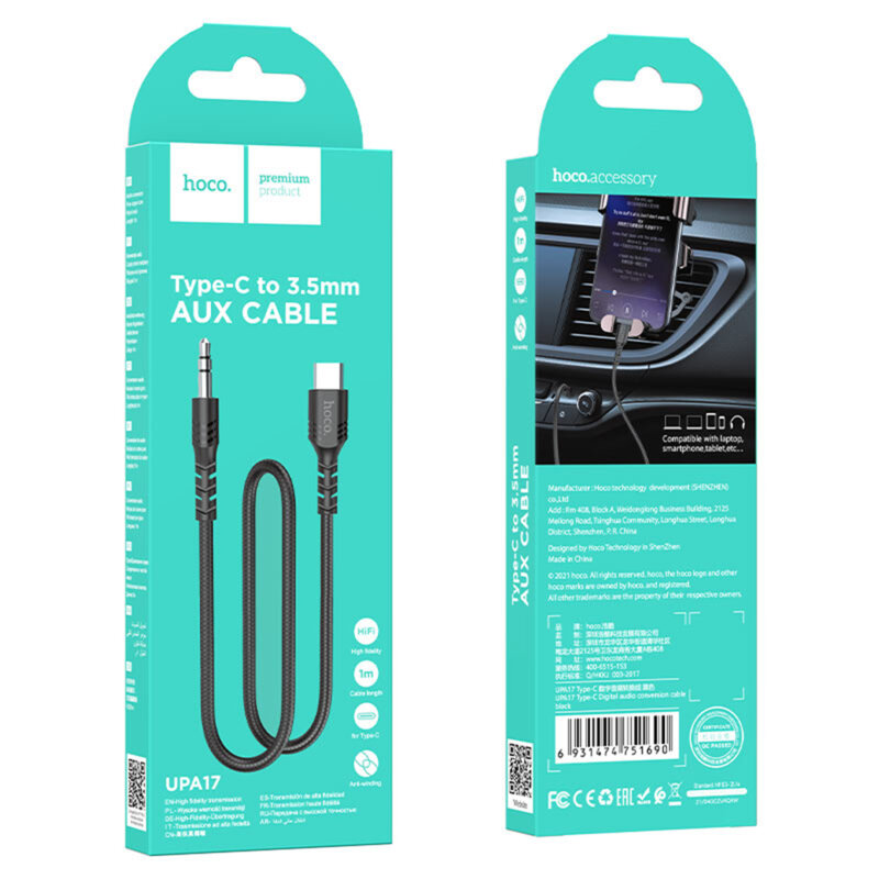 Cablu audio Jack 3.5mm la Type-C Hoco UPA17, negru