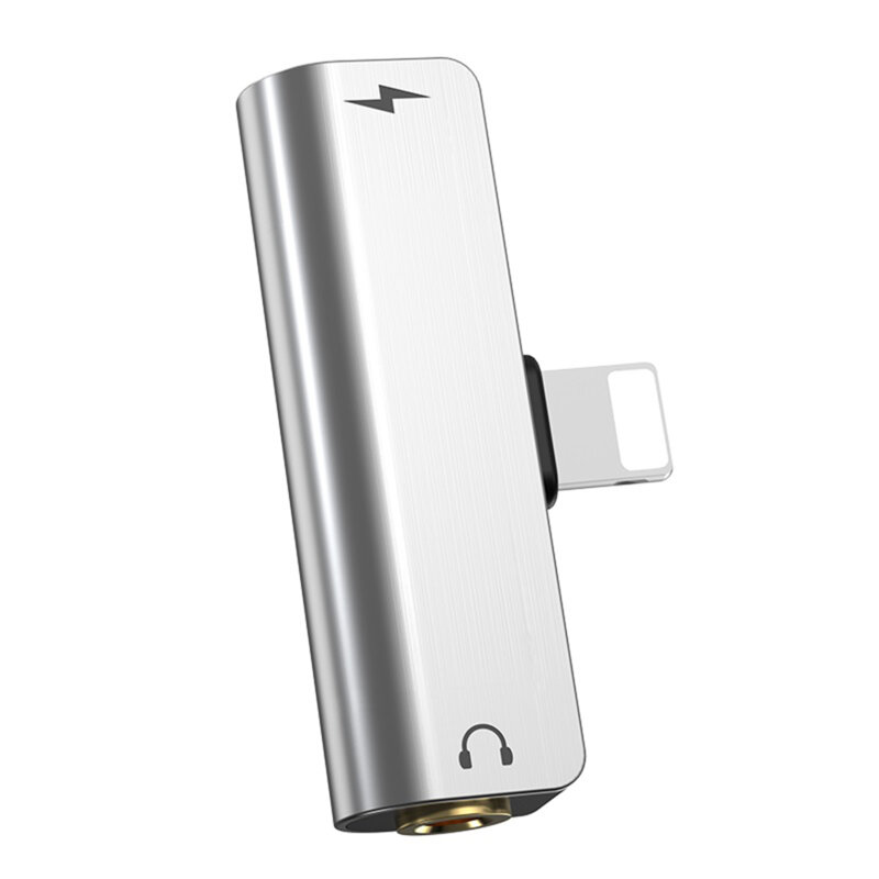 Adaptor mufa Jack iPhone, convertor audio Hoco LS25, argintiu