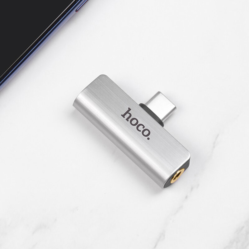 Adaptor mufa Jack USB C, convertor audio Hoco LS26, argintiu