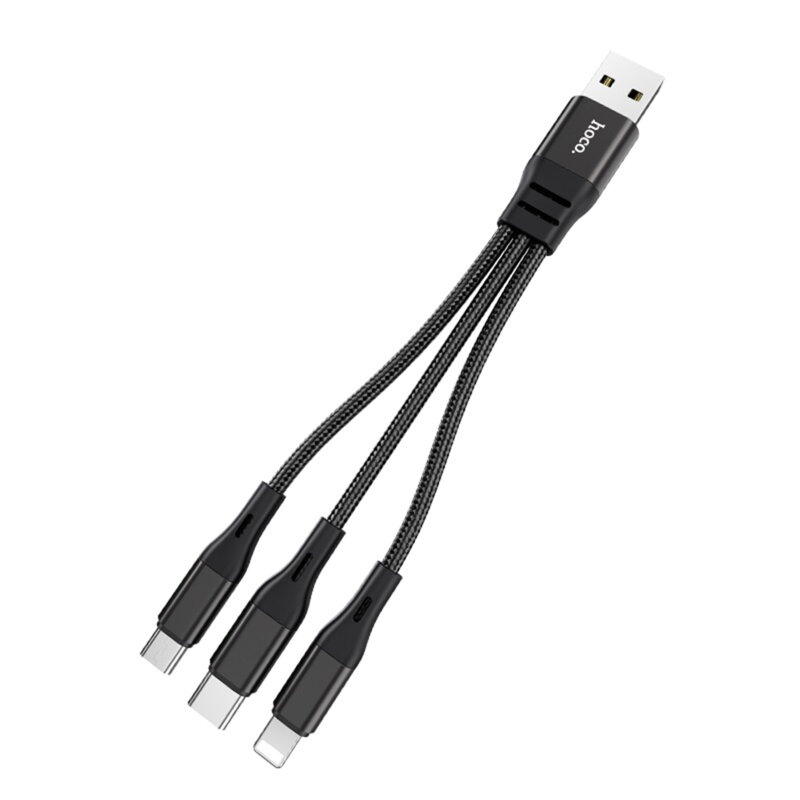 Cablu USB incarcare 3in1 la tip C, Micro, Apple Hoco X47, negru