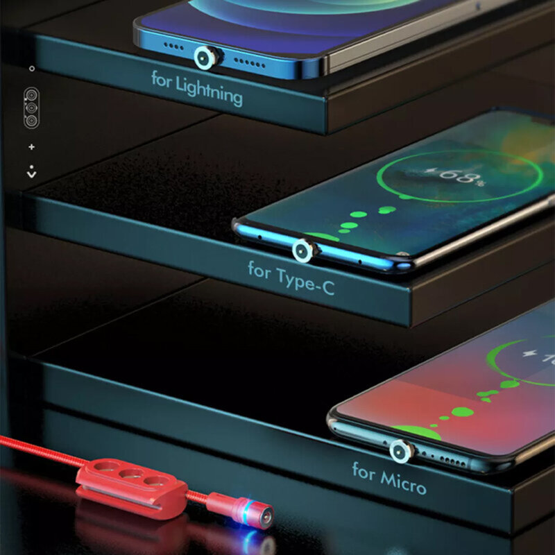 Cablu magnetic USB la Type-C, Micro-USB, Lightning Hoco U98, negru