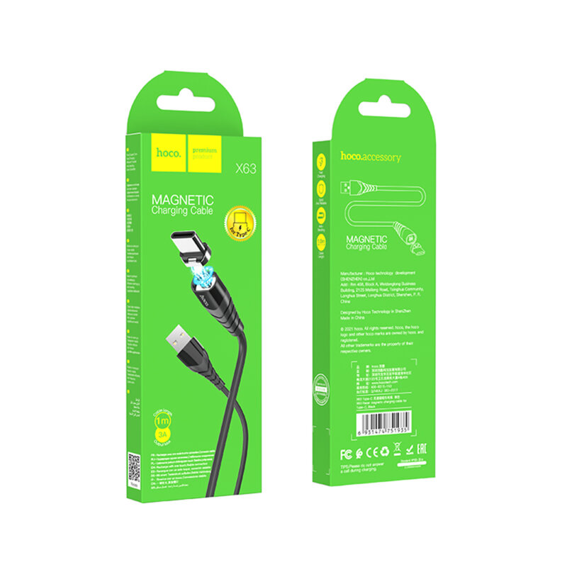 Cablu magnetic Fast Charging Type-C Hoco X63, 1m, negru