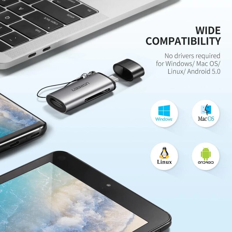 Card reader USB-C, SD, TF Ugreen, 5Gbps, gri, 50704