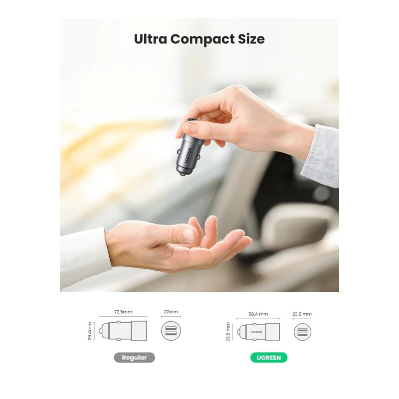 Incarcator masina 2xUSB 24W, Ugreen, argintiu, 50592