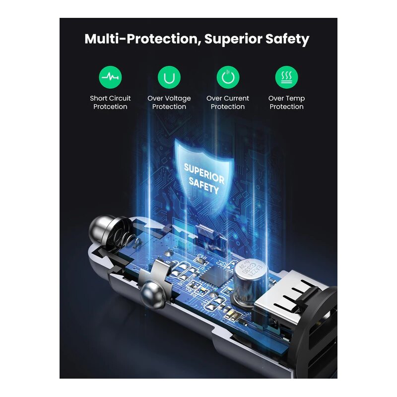 Incarcator masina 2xUSB 24W, Ugreen, argintiu, 50592