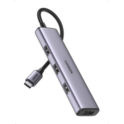 Hub 4 x USB, Type-C, adaptor OTG Ugreen, 5Gbps, gri, 20841
