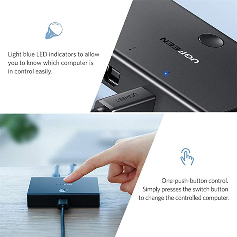 Switcher 2x USB-B la USB, 480Mbps Ugreen, negru, 30345