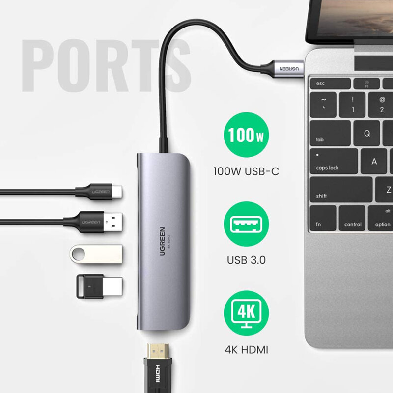 Dock USB-C Macbook USB, HDMI, PD100W Ugreen, 4K x 2K@60Hz, 70495