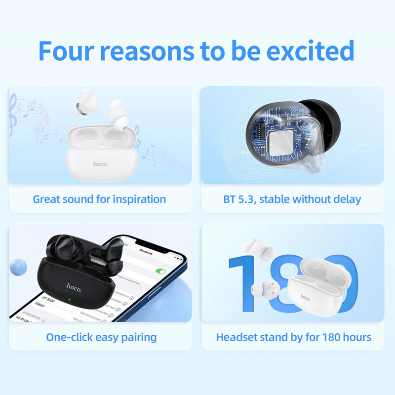 Casti in-ear wireless, earbuds Bluetooth, Hoco EW17, negru