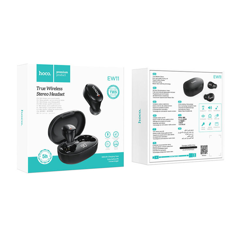 Casti wireless stereo, earbuds Bluetooth TWS Hoco EW11, negru