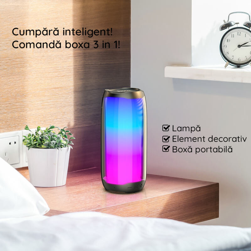 Boxa portabila Bluetooth TWS cu lumini RGB Hoco HC8, albastru