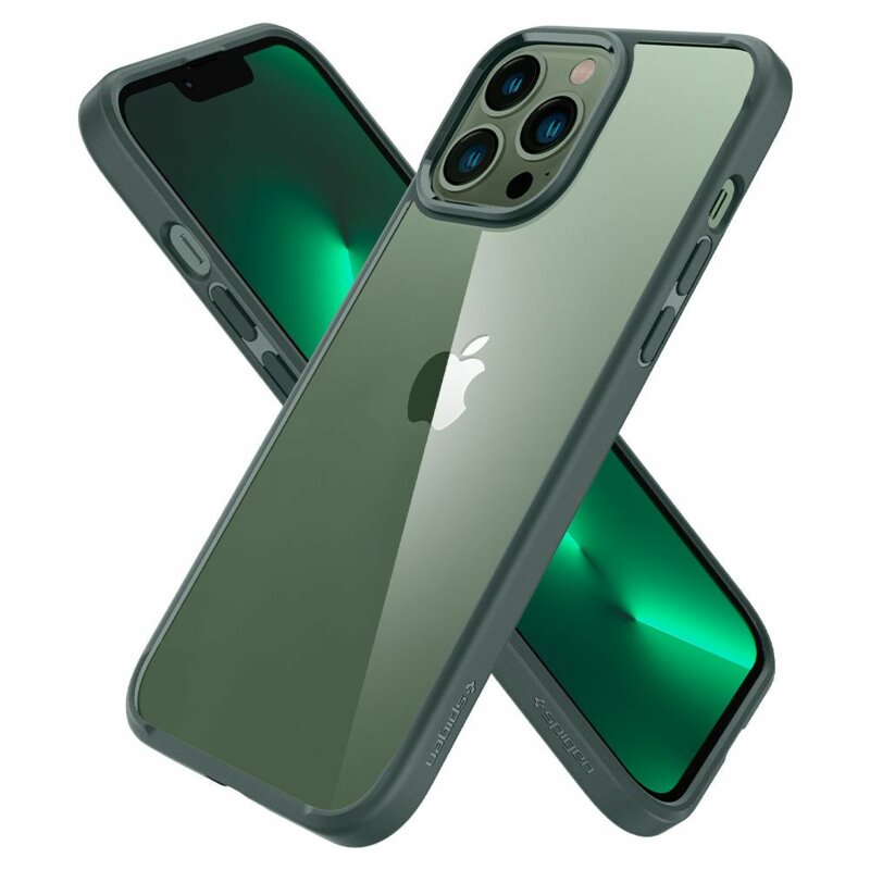 Husa transparenta iPhone 13 Pro Max Spigen Ultra Hybrid, verde