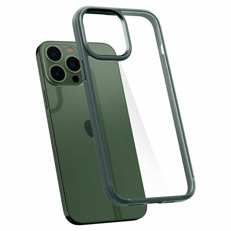 Husa transparenta iPhone 13 Pro Spigen Ultra Hybrid, verde