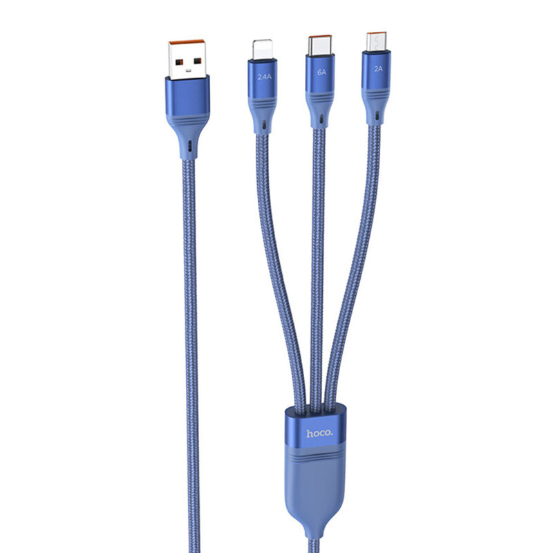 Cablu 3in1 Super Fast Charging Huawei 66W Hoco U104, albastru