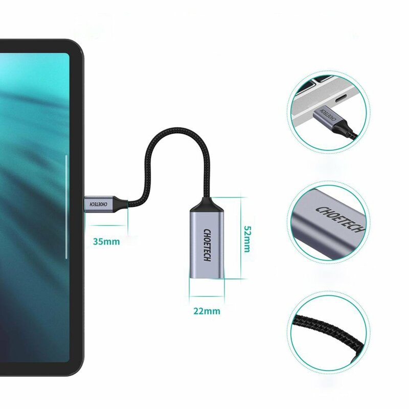 Adaptor USB-C la DisplayPort Choetech, 4K@60Hz, 20cm, HUB-H11
