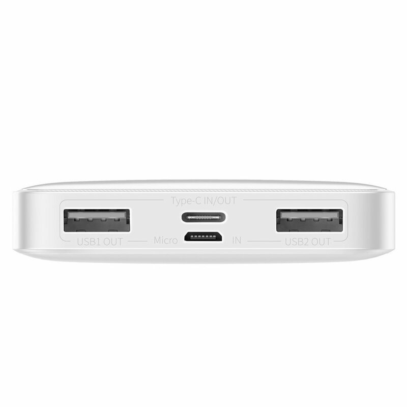 Baterie externa 10000mAh Baseus, 2xUSB, USB-C, Micro-USB, alb, PPDML-I02