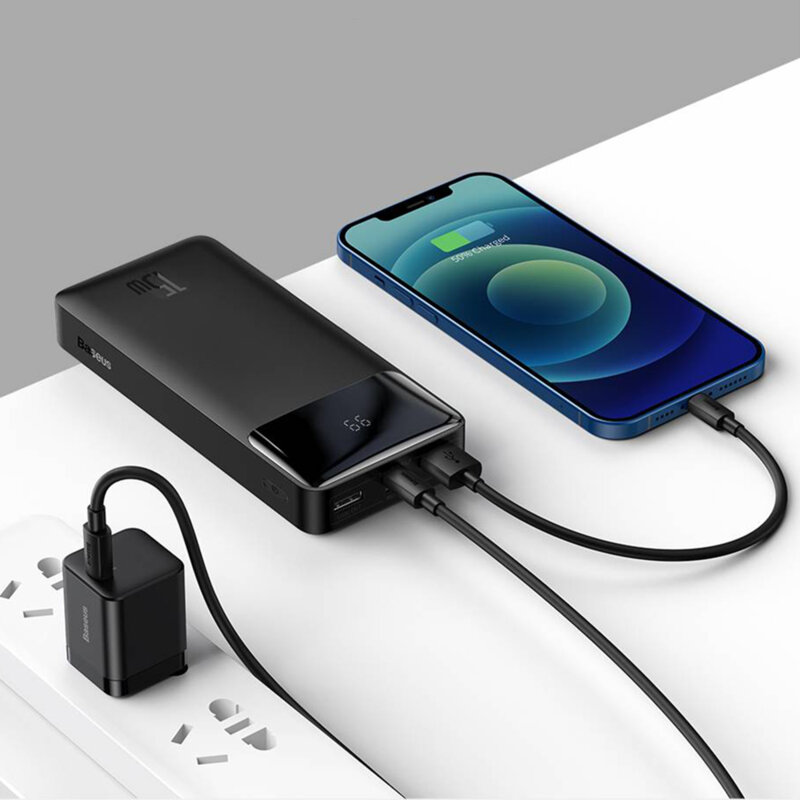 Baterie externa 10000mAh Baseus, 2xUSB, USB-C, Micro-USB, negru, PPDML-I01